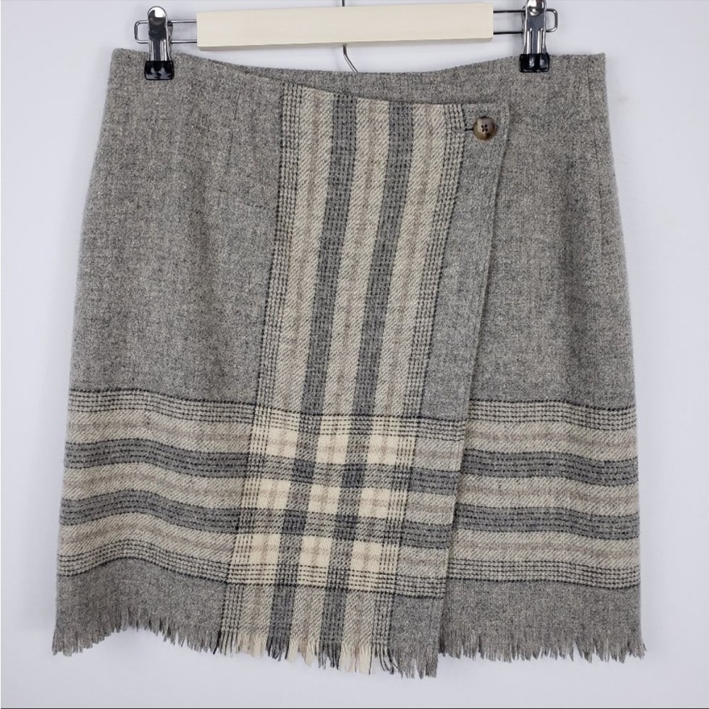 Eddie Bauer Legends Gray Plaid Wool Wrap Skirt 8